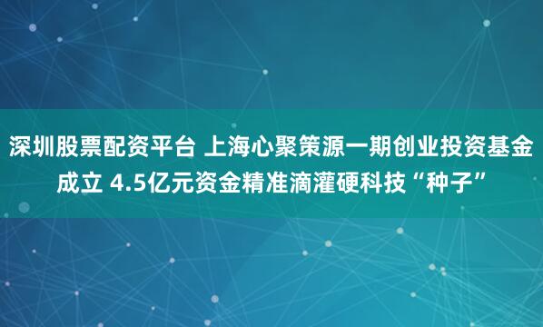 深圳股票配资平台 上海心聚策源一期创业投资基金成立 4.5亿元资金精准滴灌硬科技“种子”